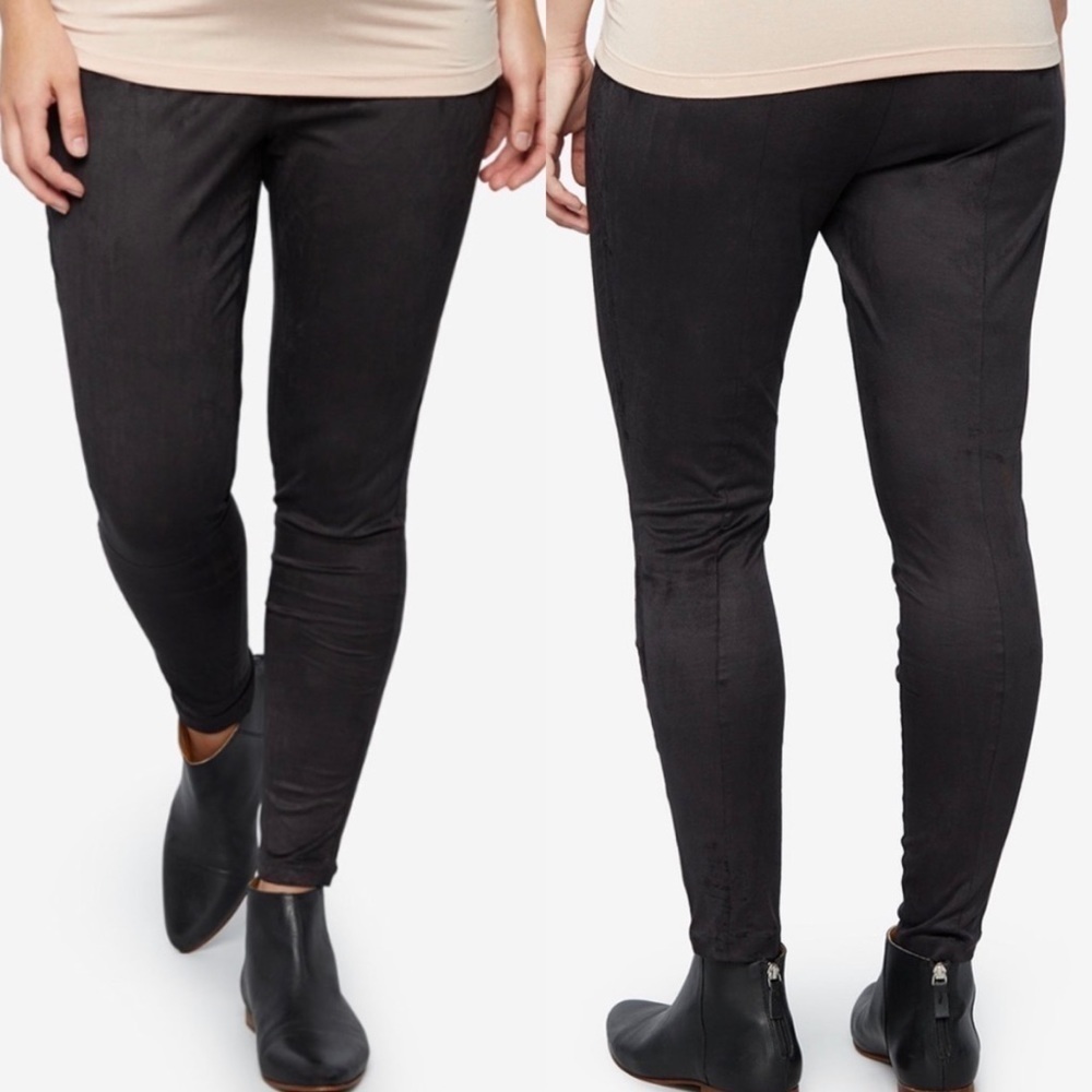 NWT A Pea In The Pod Maternity Faux Suede Below Belly Leggings Black